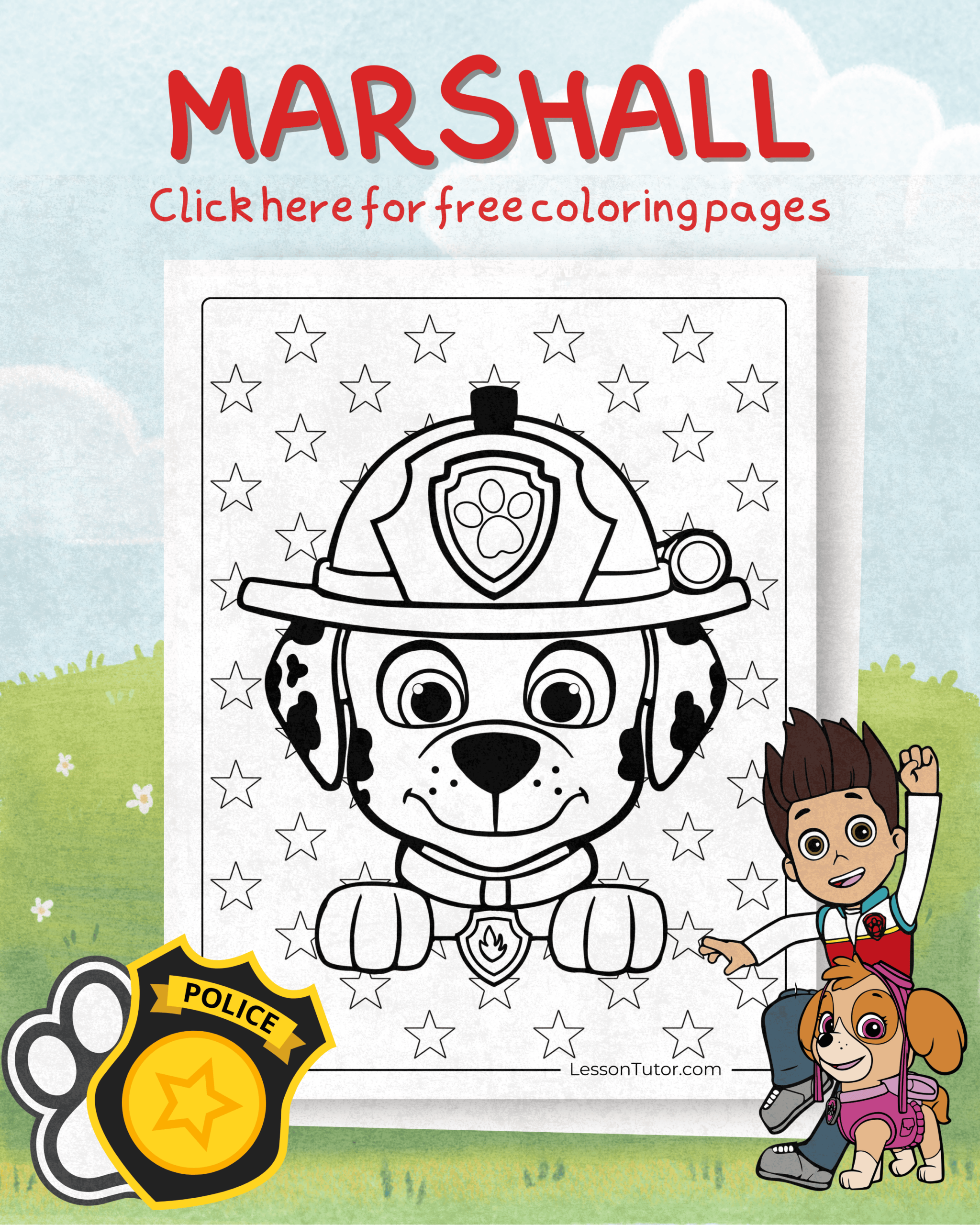 marshall paw patrol colouring pages