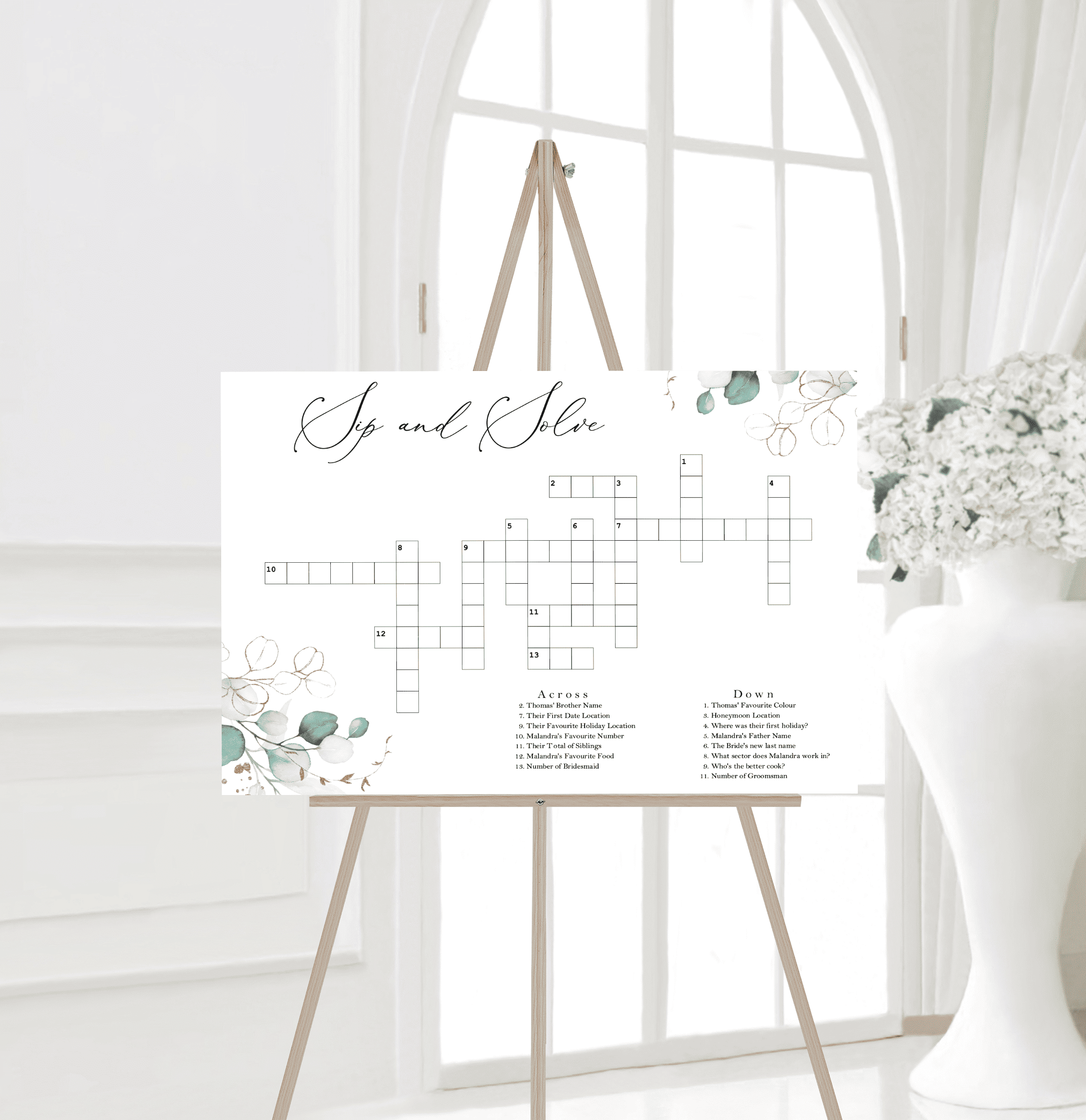 Personalised Crossword Puzzle Sage White Gold Mally s Crafts