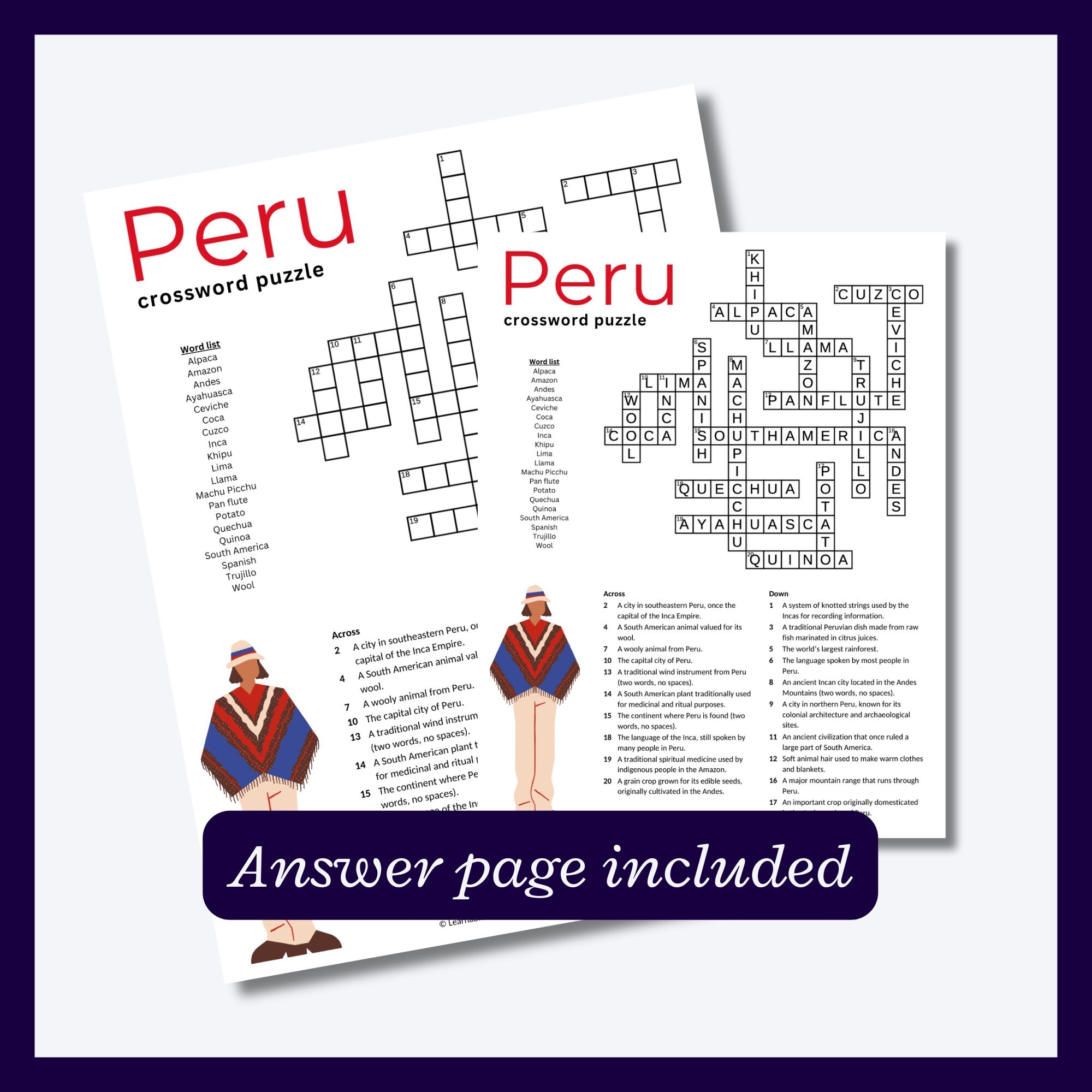 Peru Crossword Puzzle Trivia Research Activity PDF Download Etsy Peru Crossword Puzzle Trivia Research Activity PDF Download Etsy