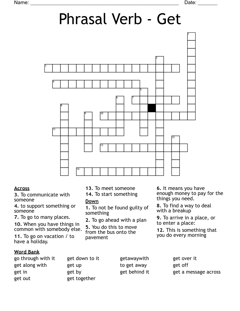 Phrasal Verb Get Crossword WordMint Phrasal Verb Get Crossword WordMint