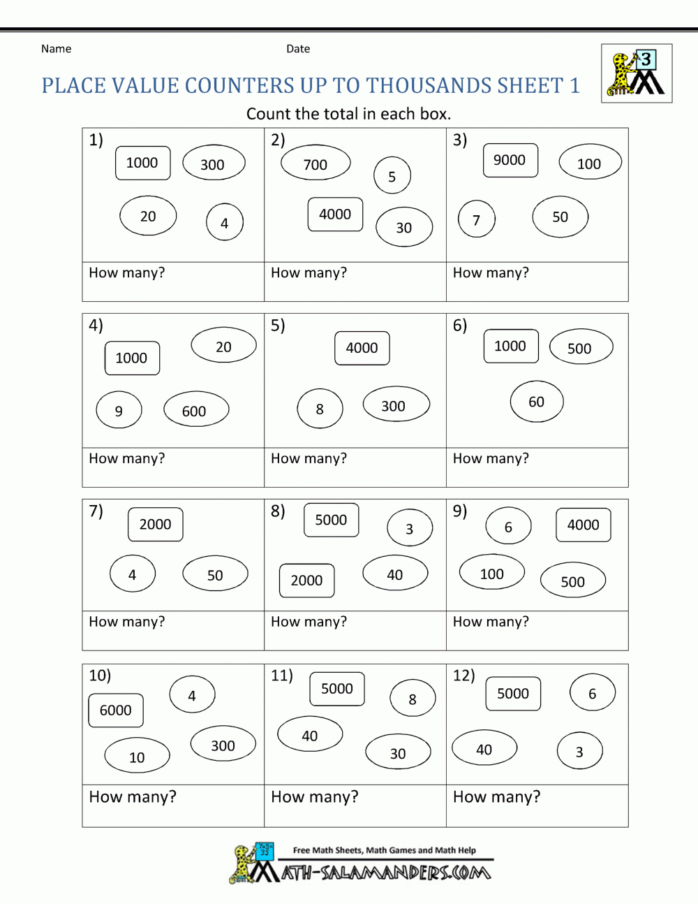 place the value worksheets
