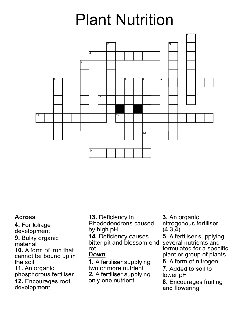 Plant Nutrition Crossword WordMint
