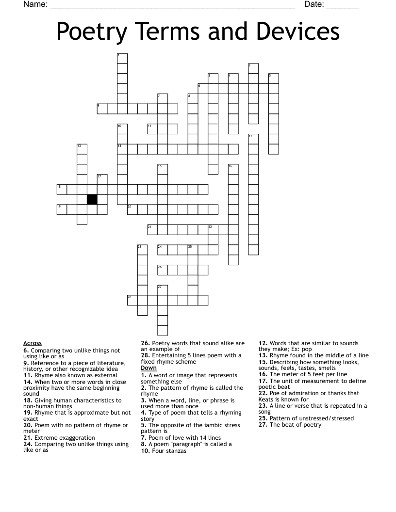 Poetry Terms And Devices Crossword WordMint