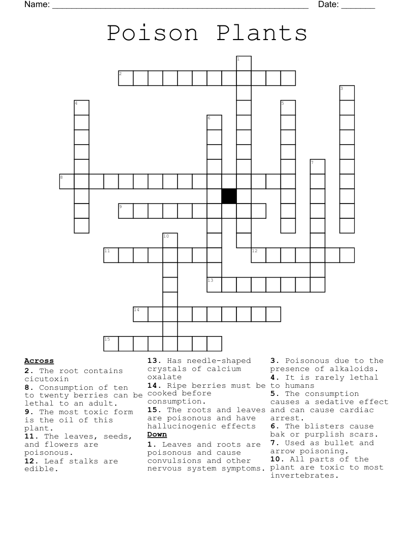 Poison Plants Crossword WordMint Poison Plants Crossword WordMint