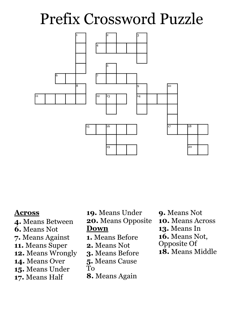Prefix Crossword Puzzle WordMint Prefix Crossword Puzzle WordMint