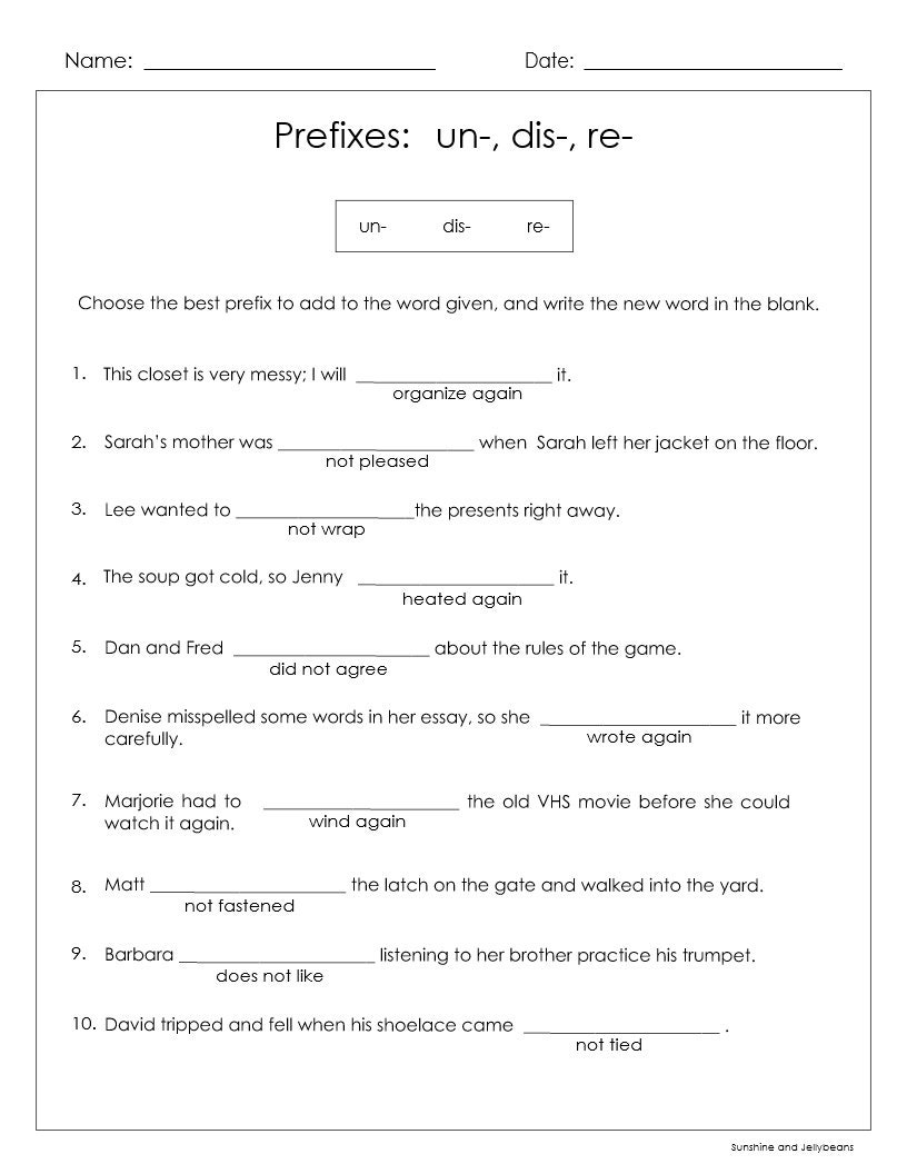 Prefixes Un Dis Re 3 Worksheets Grades 2 3 Practice Review CCSS Etsy Prefixes Un Dis Re 3 Worksheets Grades 2 3 Practice Review CCSS Etsy