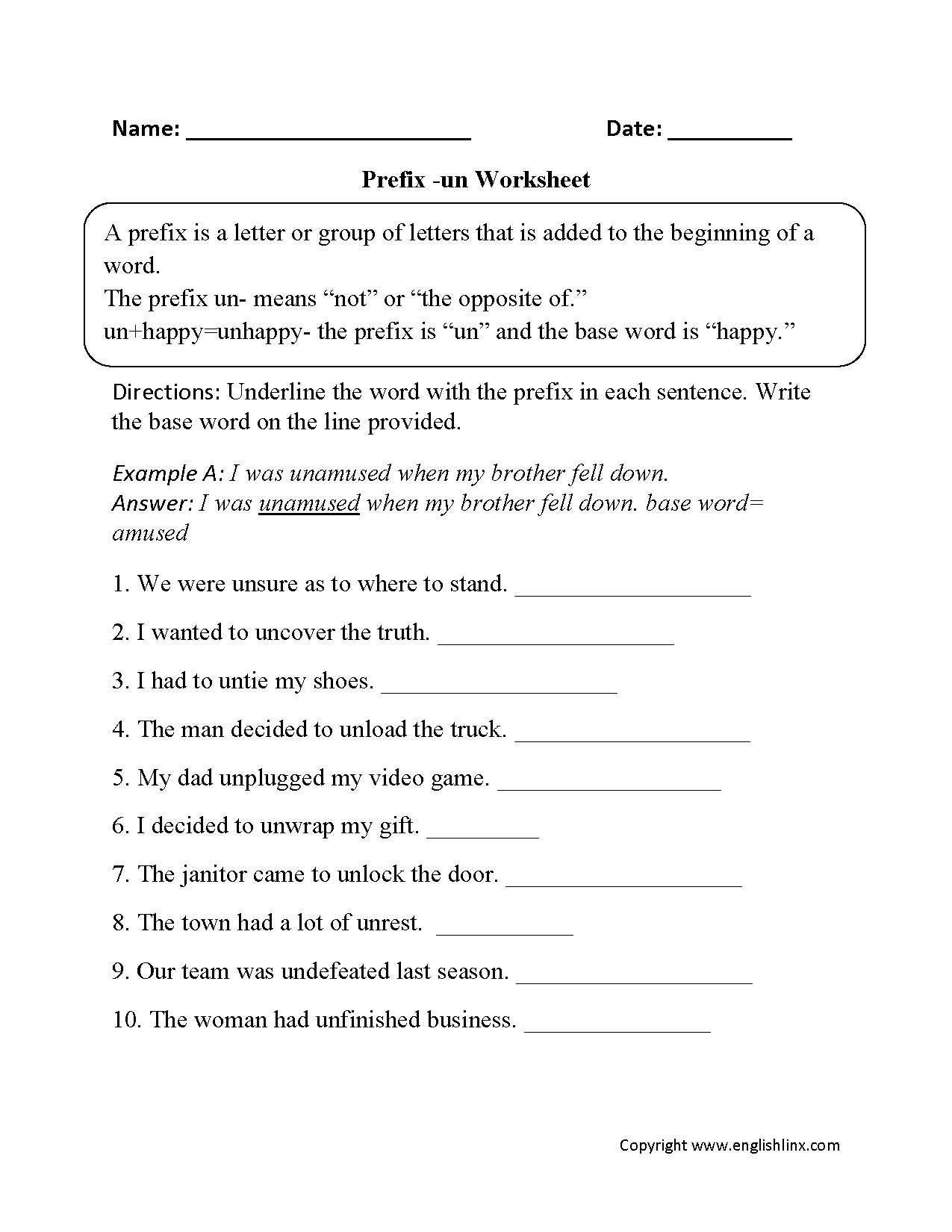 Prefixes Worksheets Prefix Un Worksheet Prefixes Worksheets Prefix Un Worksheet