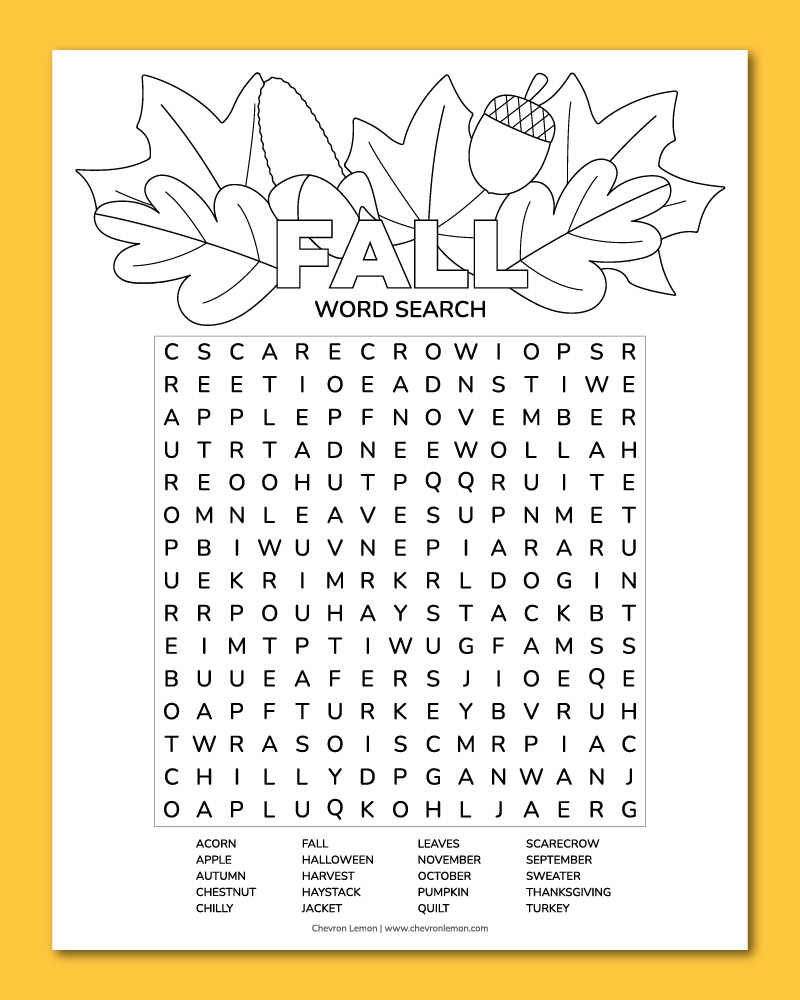 Printable Fall Word Search Chevron Lemon Printable Fall Word Search Chevron Lemon