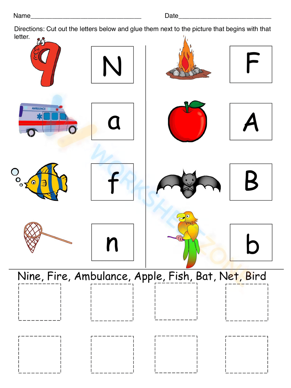 Printable Kindergarten Cut And Paste Beginning Sounds Worksheets