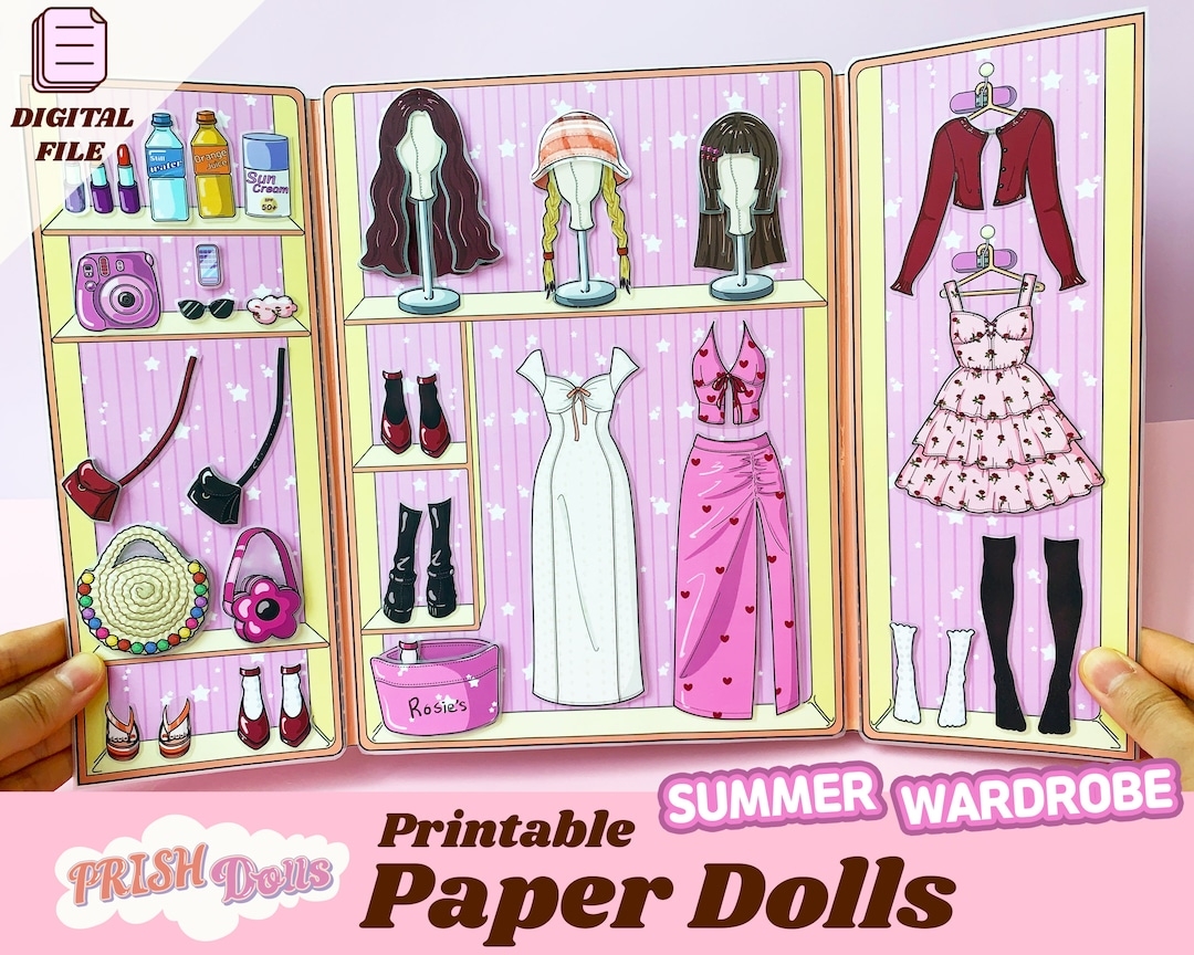 Printable Paper Doll Dress Up Kit Summer Wardrobe DIY Busy Book Easy Paper Craft Girls Crafts Holiday Home Activity For Kids Etsy