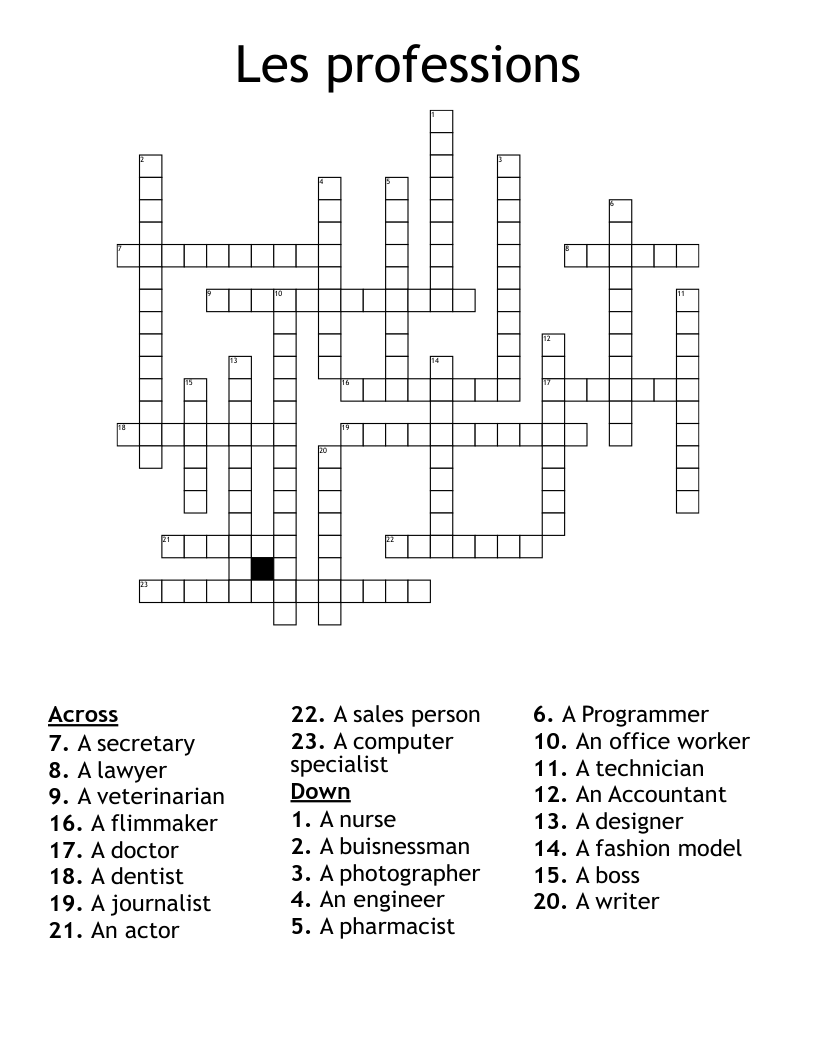 Professions Crossword WordMint