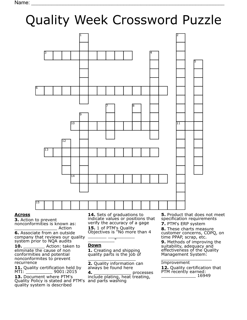 Quality Week Crossword Puzzle WordMint