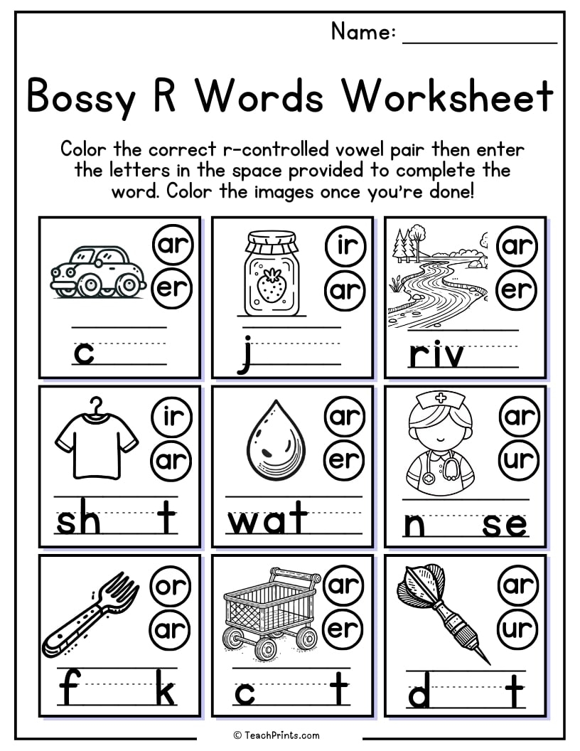 R Controlled Vowels Worksheets Bossy R Free PDF Printables Teach Prints R Controlled Vowels Worksheets Bossy R Free PDF Printables Teach Prints