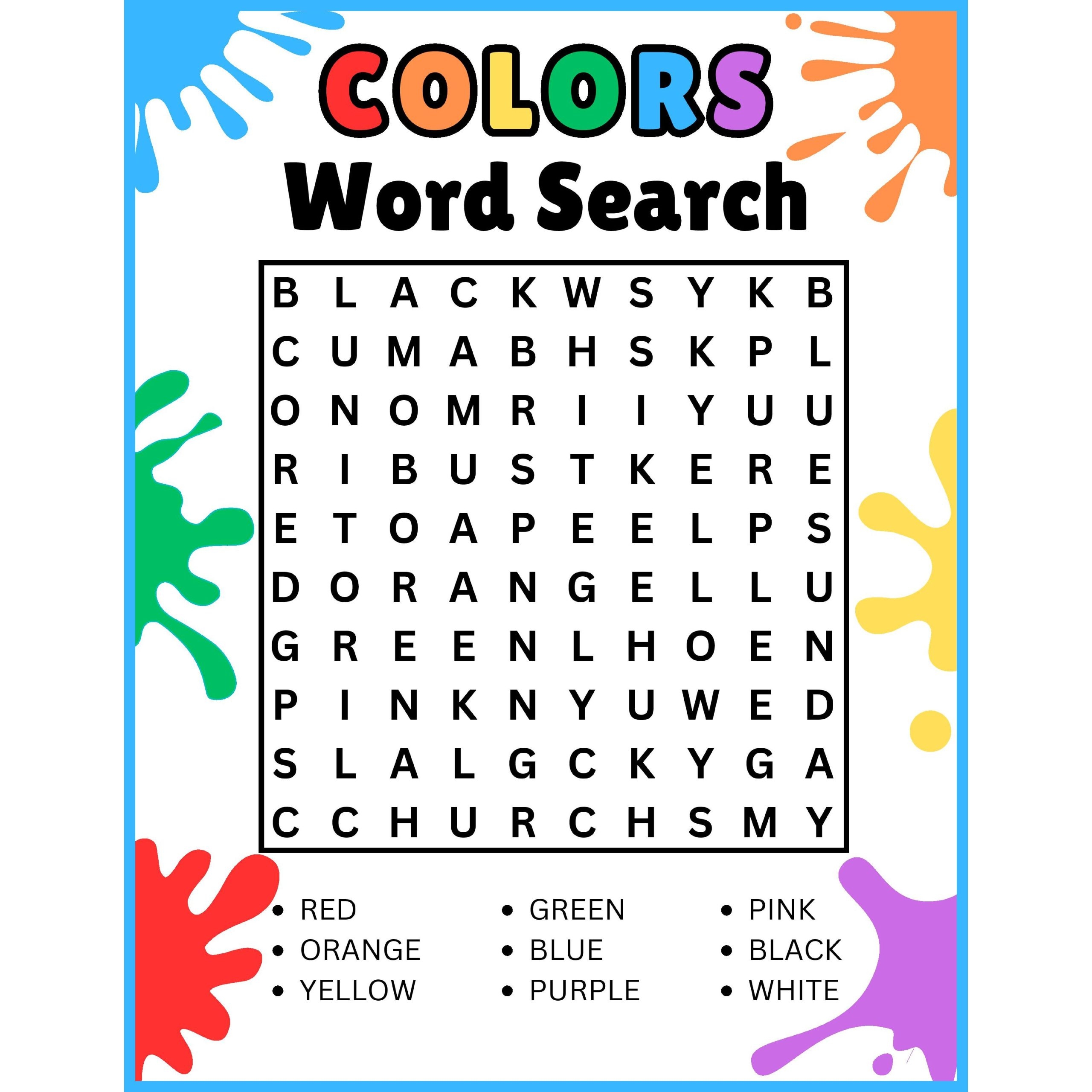 Rainbow Colors Word Search Activity For Preschool Kindergarten Made By Teachers