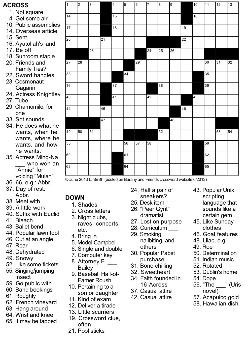 Recreational Crossword Puzzle Recreational Crossword Puzzle