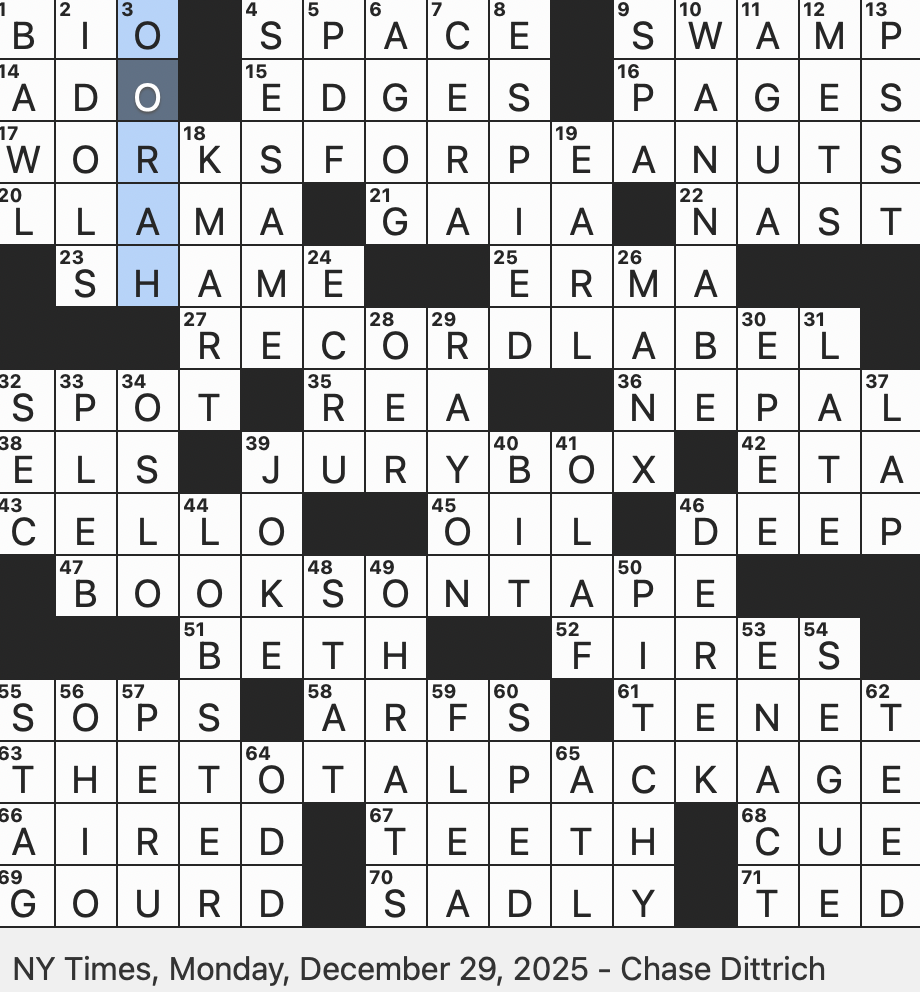 Rex Parker Does The NYT Crossword Puzzle Battle Cry Of The U S Marine Corps MON 12 29 25 1996 1 Hit For The Spice Girls Where Shrek Lives Tin Man s Need Rex Parker Does The NYT Crossword Puzzle Battle Cry Of The U S Marine Corps MON 12 29 25 1996 1 Hit For The Spice Girls Where Shrek Lives Tin Man s Need