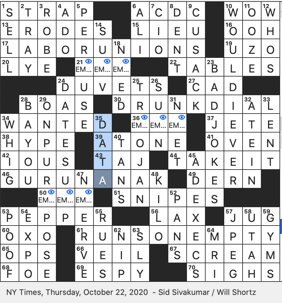Rex Parker Does The NYT Crossword Puzzle Founder Of The Sikh Religion THU 10 22 20 Woos Outside One s League So To Speak Many A 4WD Ride