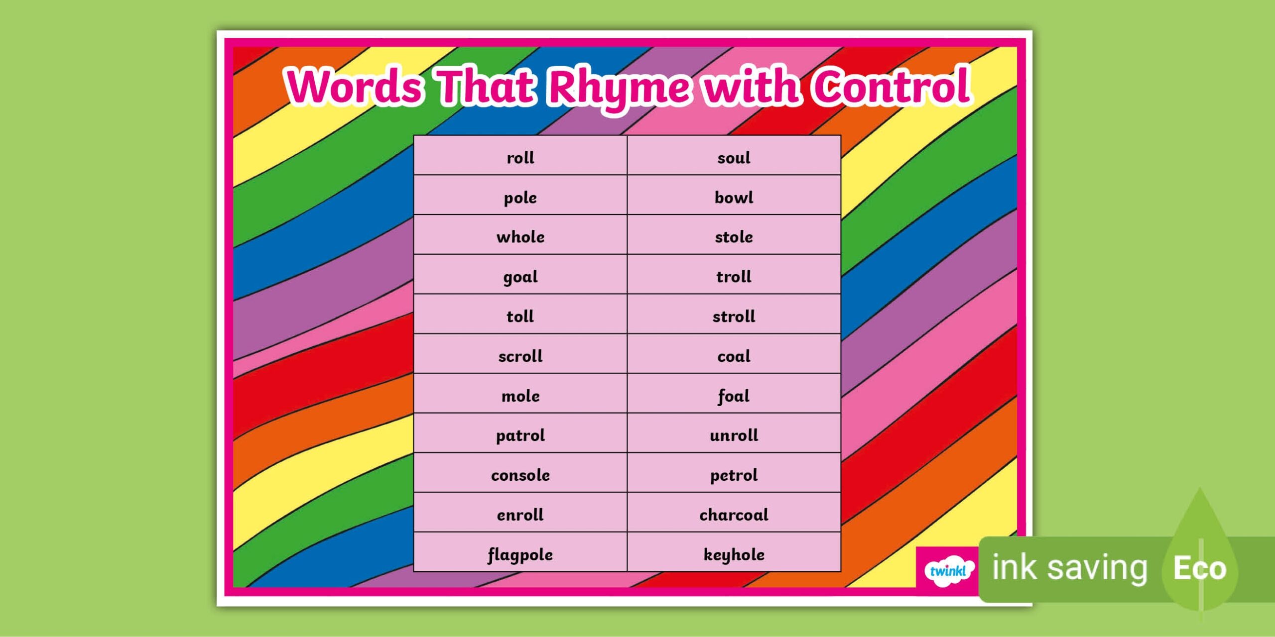 Rhyming Words With Control Printable Rhyming Words With Control Printable