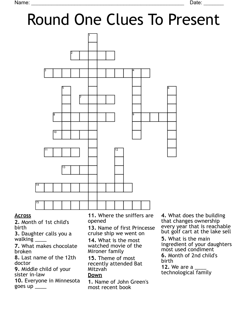 Round One Clues To Present Crossword WordMint