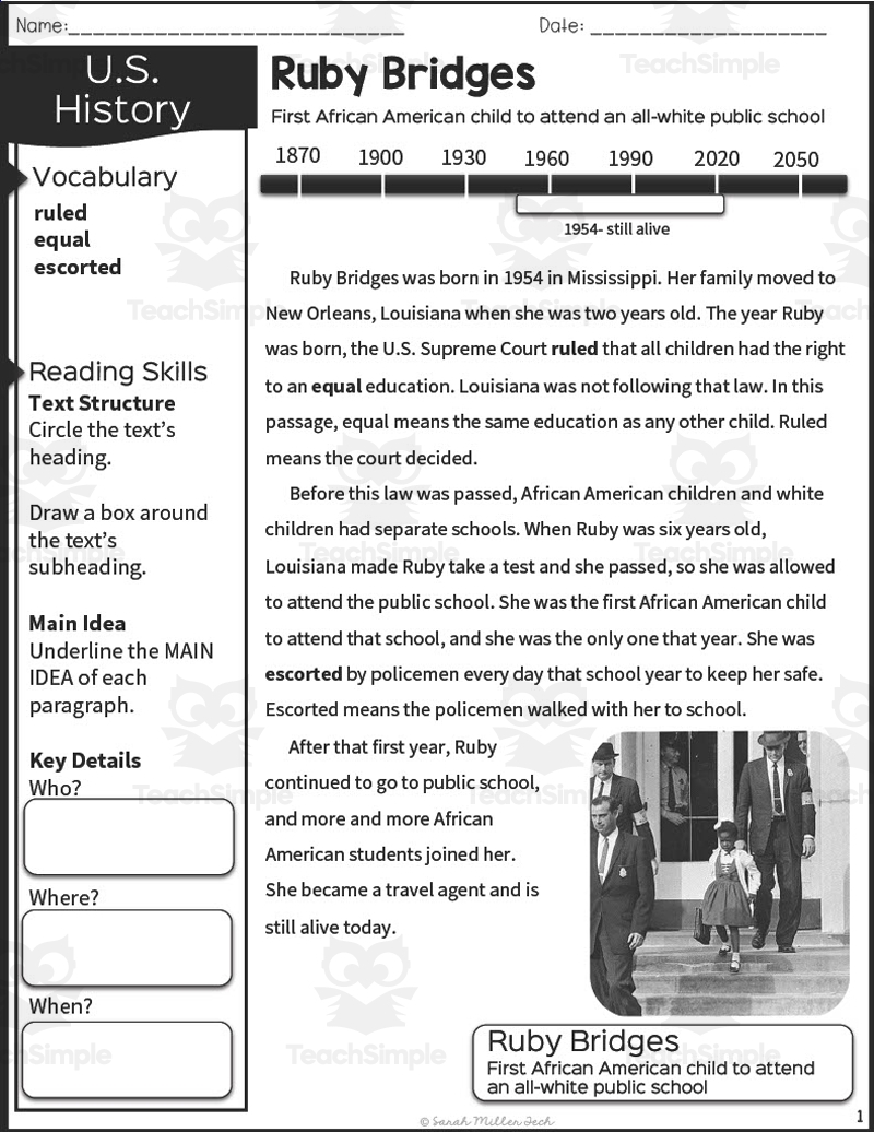 Ruby Bridges History Packet For 2nd 3rd Grade By Teach Simple Ruby Bridges History Packet For 2nd 3rd Grade By Teach Simple