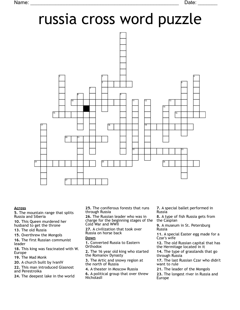 Russia Cross Word Puzzle WordMint