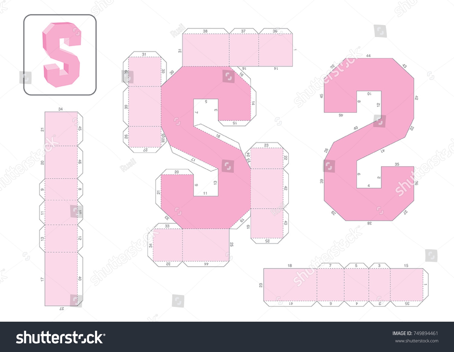 S Alphabet Paper Model Template Cut Stock Vector Royalty Free 749894461 Shutterstock