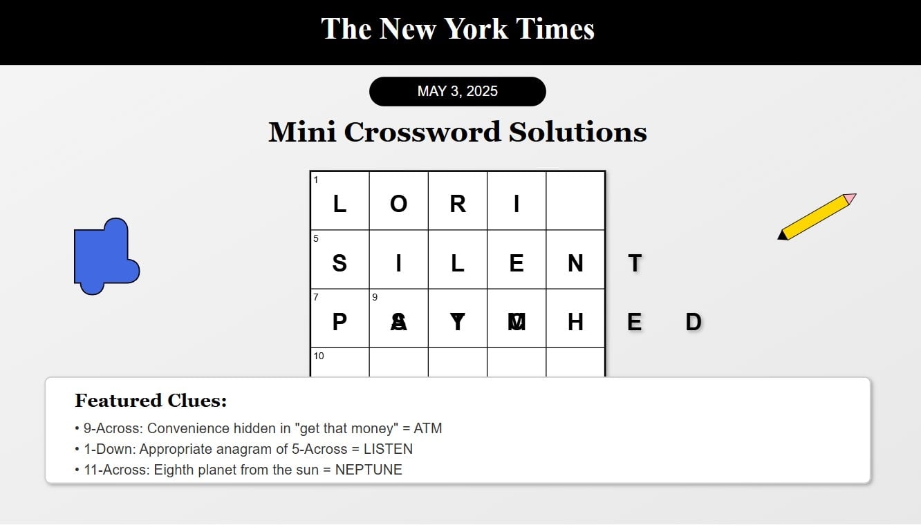 Saturday s NYT Mini Crossword Answers May 3 2025 H2S Media Saturday s NYT Mini Crossword Answers May 3 2025 H2S Media