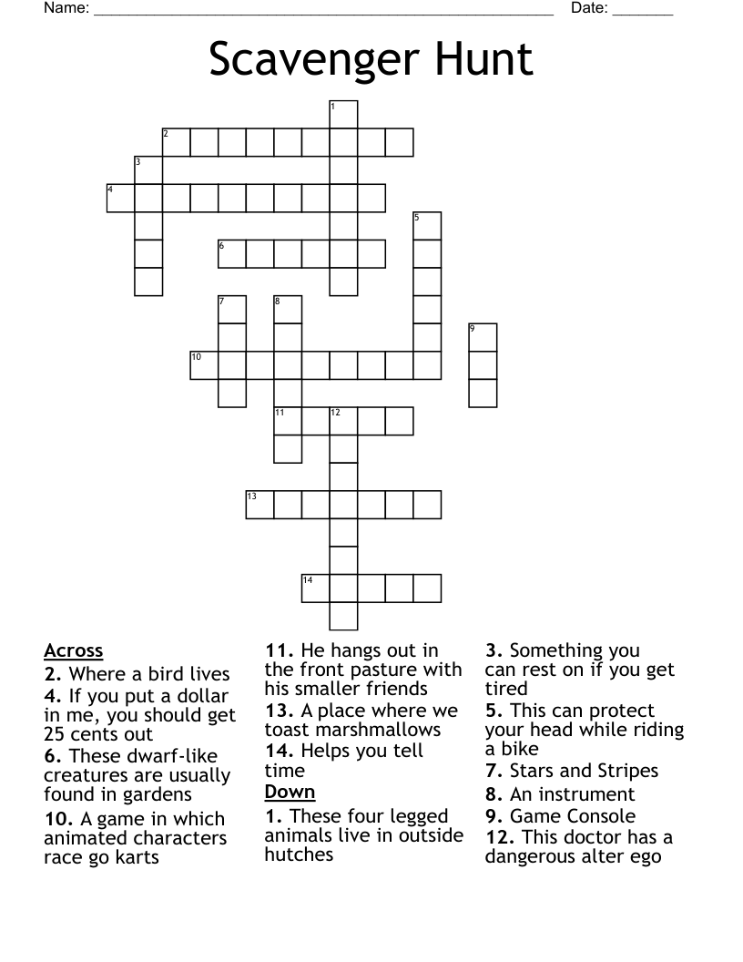 Scavenger Hunt Crossword WordMint