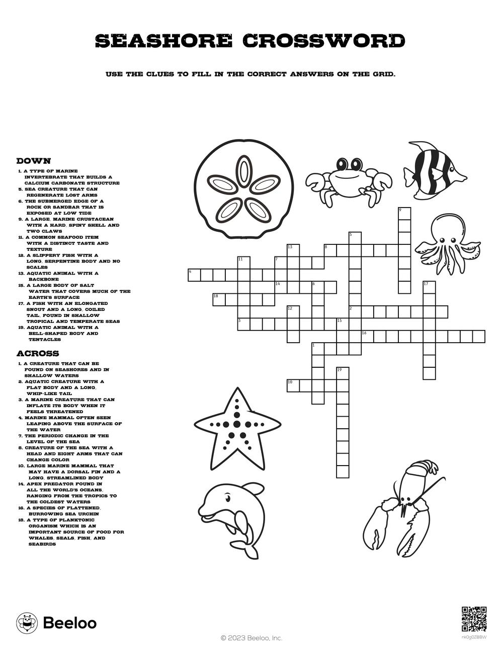 Seashore Crossword Beeloo Printable Crafts And Activities For Kids Seashore Crossword Beeloo Printable Crafts And Activities For Kids