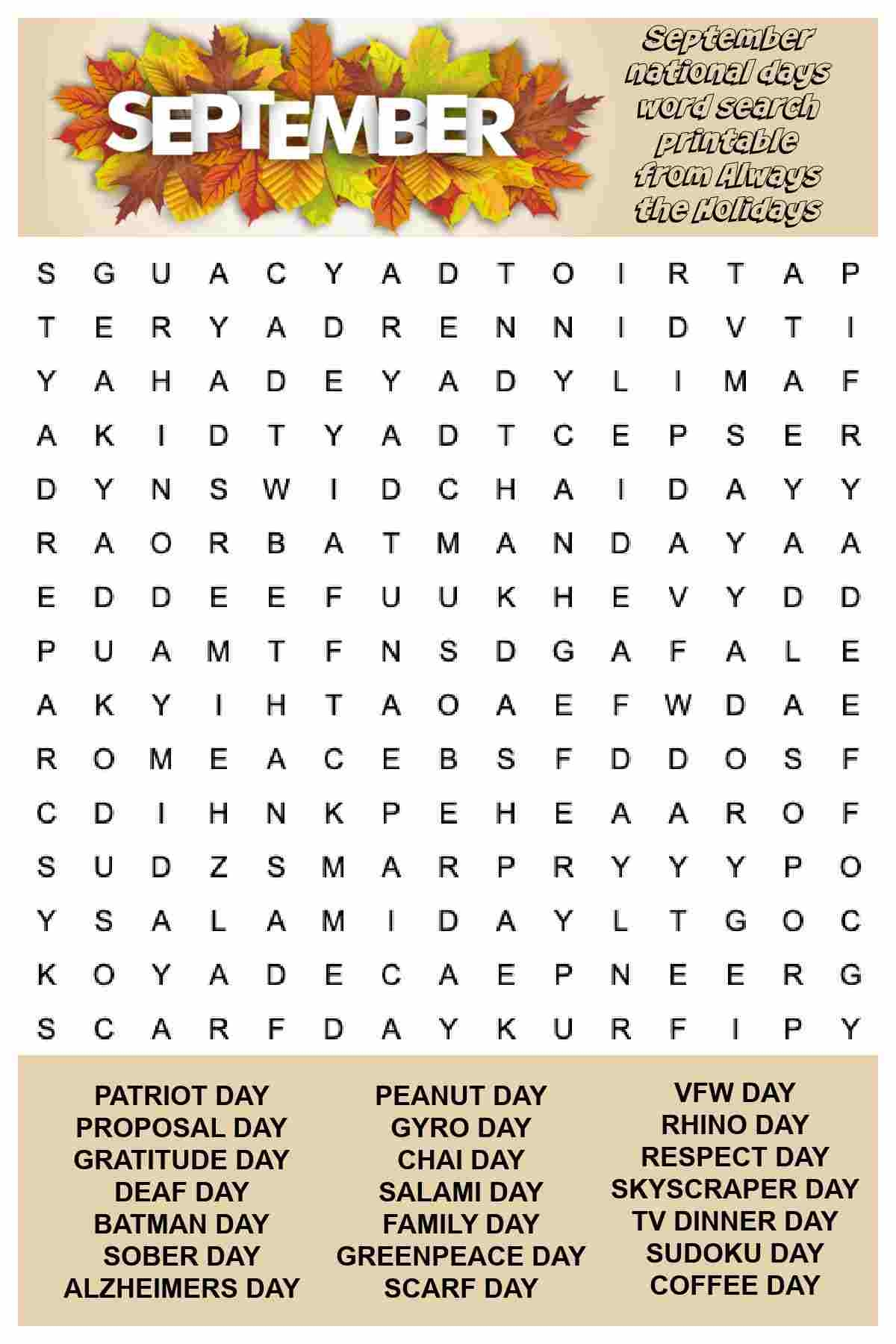 september word search puzzle