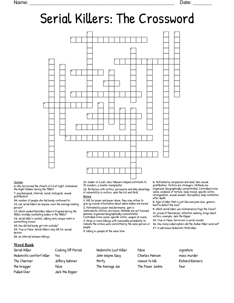 Serial Killers The Crossword WordMint Serial Killers The Crossword WordMint