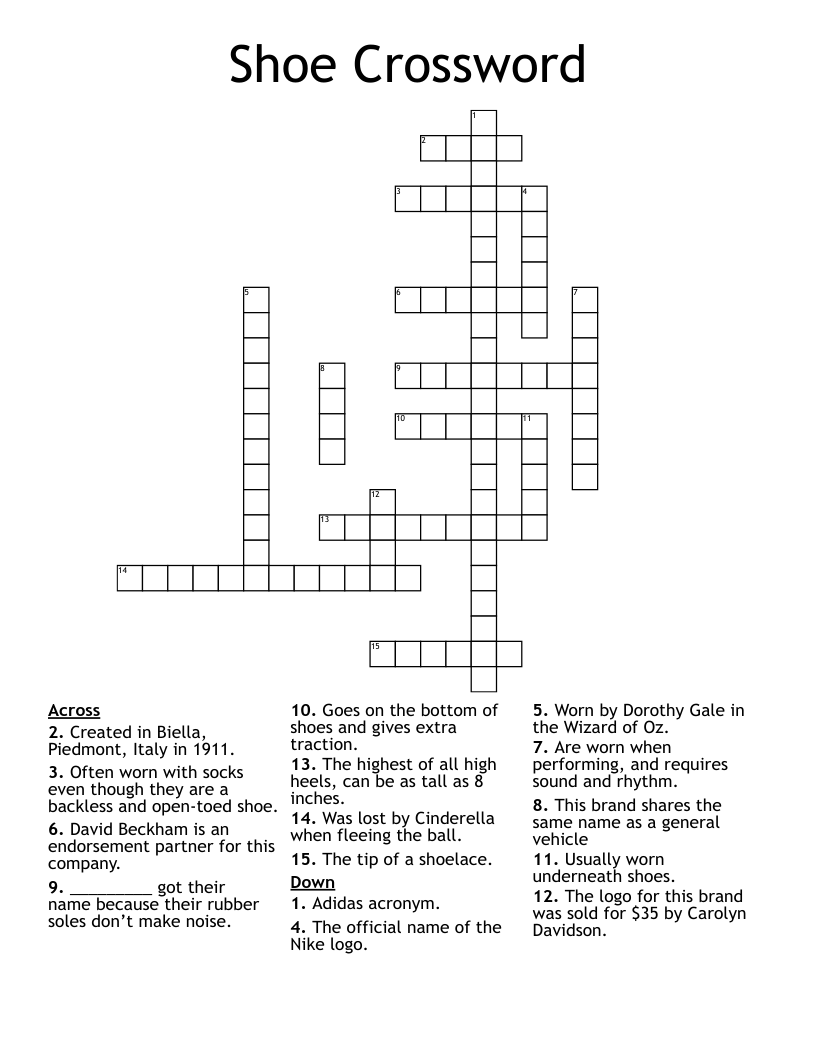 Shoe Crossword WordMint Shoe Crossword WordMint