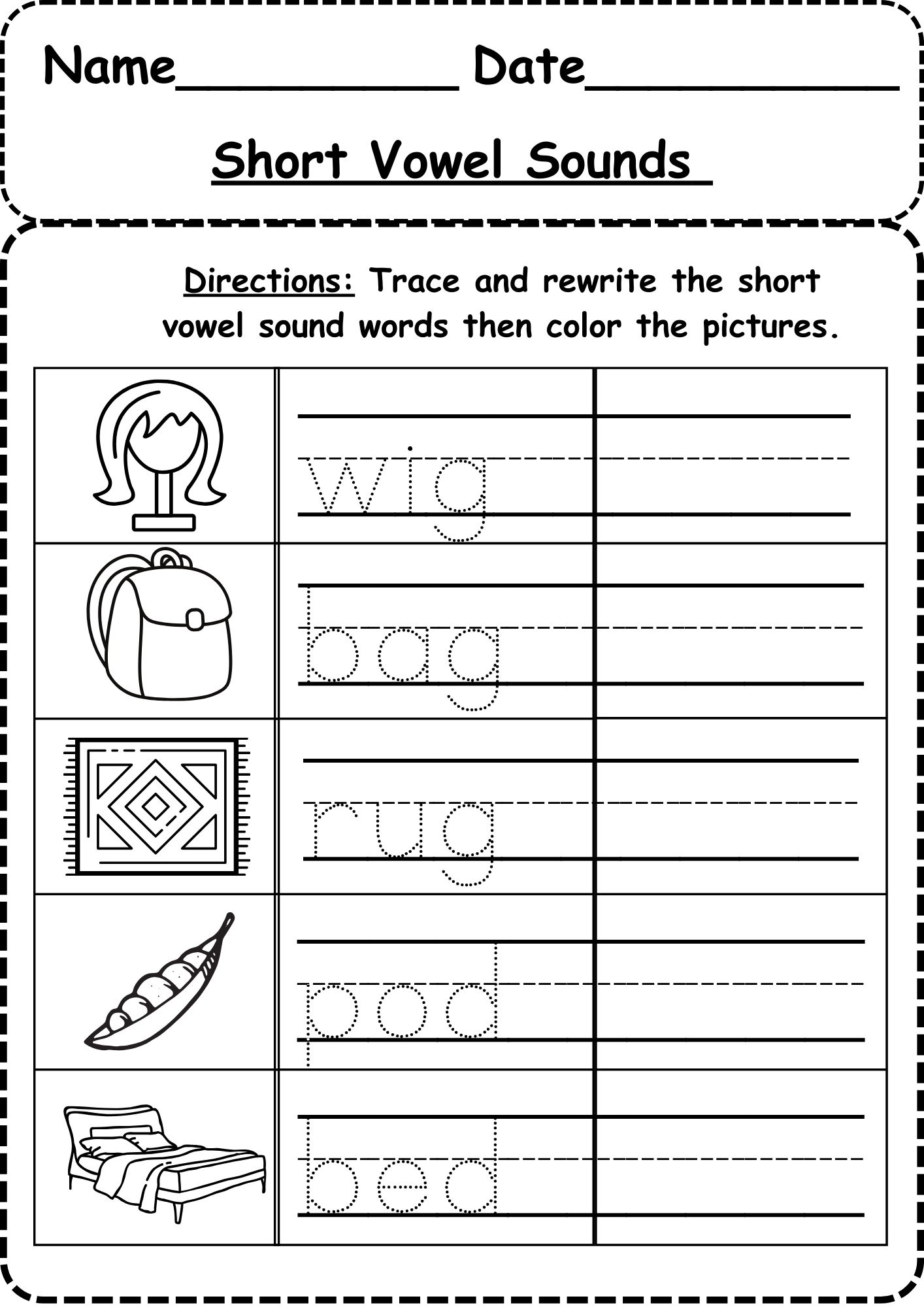 short vowel activity sheets