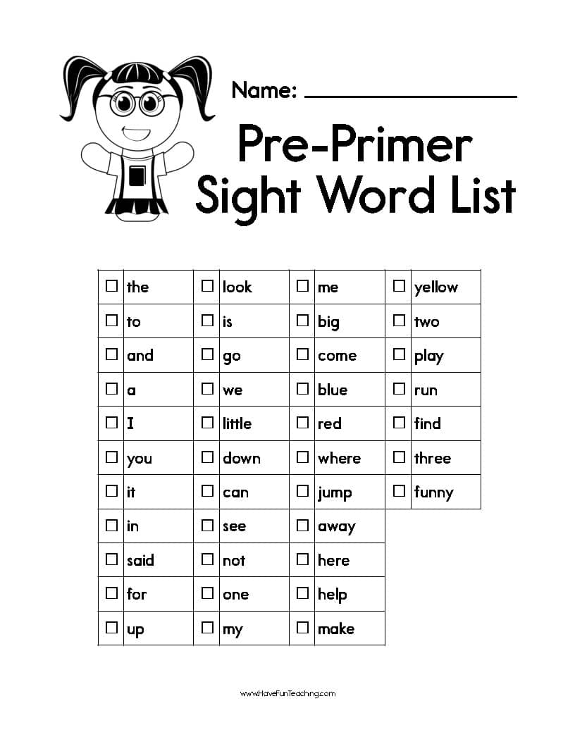 pre primer sight word list pre primer sight word list