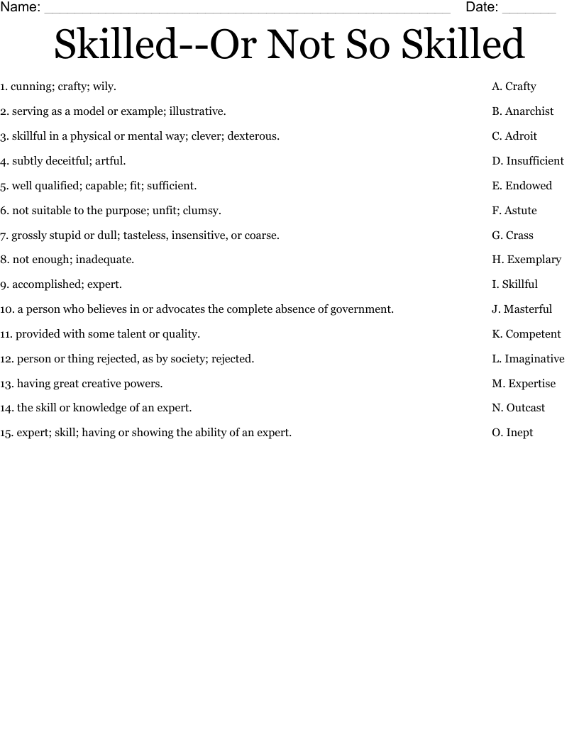 Skilled Or Not So Skilled Worksheet WordMint Skilled Or Not So Skilled Worksheet WordMint