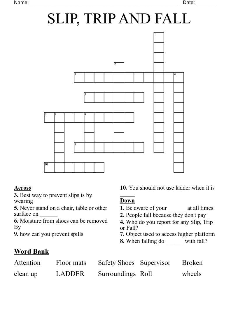 SLIP TRIP AND FALL Crossword WordMint SLIP TRIP AND FALL Crossword WordMint