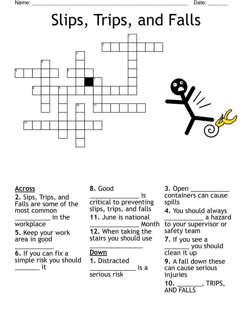 Slips Trips And Falls Crossword WordMint Slips Trips And Falls Crossword WordMint