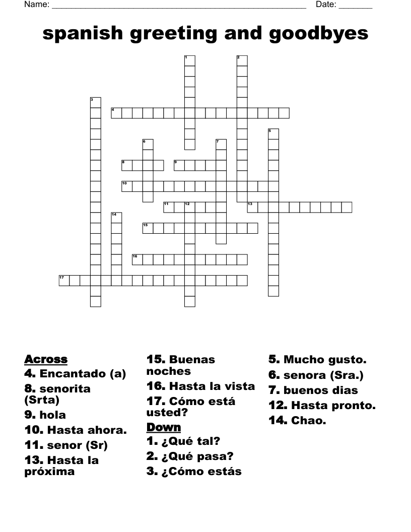 Spanish Greeting And Goodbyes Crossword WordMint Spanish Greeting And Goodbyes Crossword WordMint