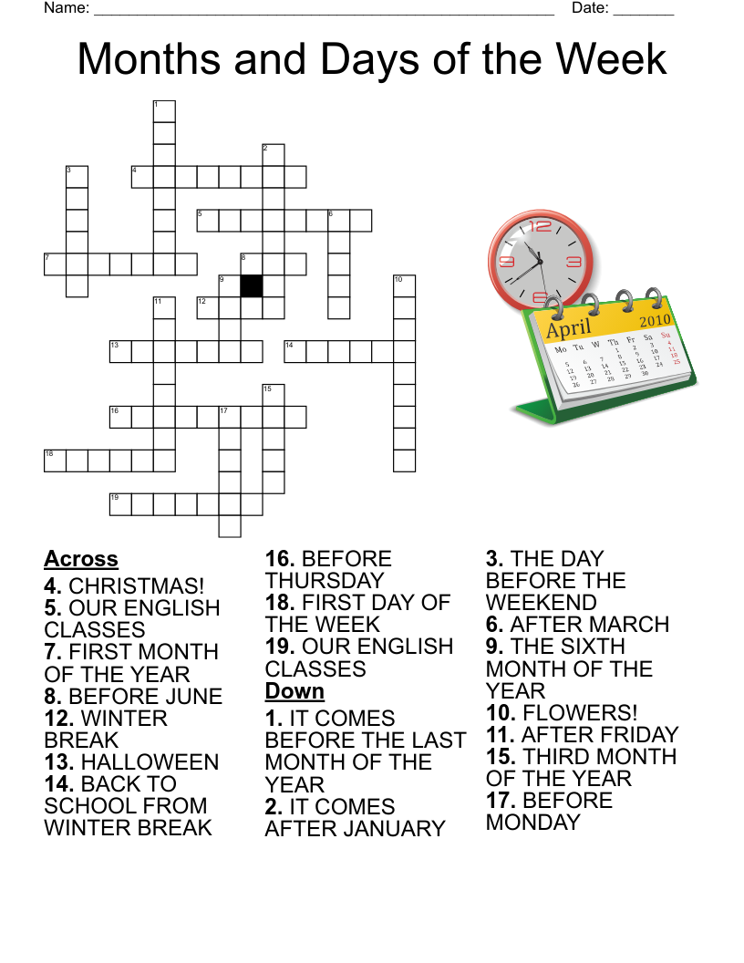 Spanish Months And Days Crossword WordMint