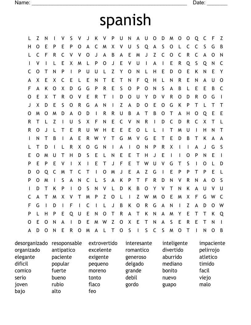 Spanish Words Word Search WordMint