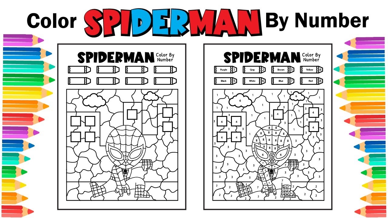 Spiderman Coloring Pages Color By Number Spiderman Art Customization Template YouTube