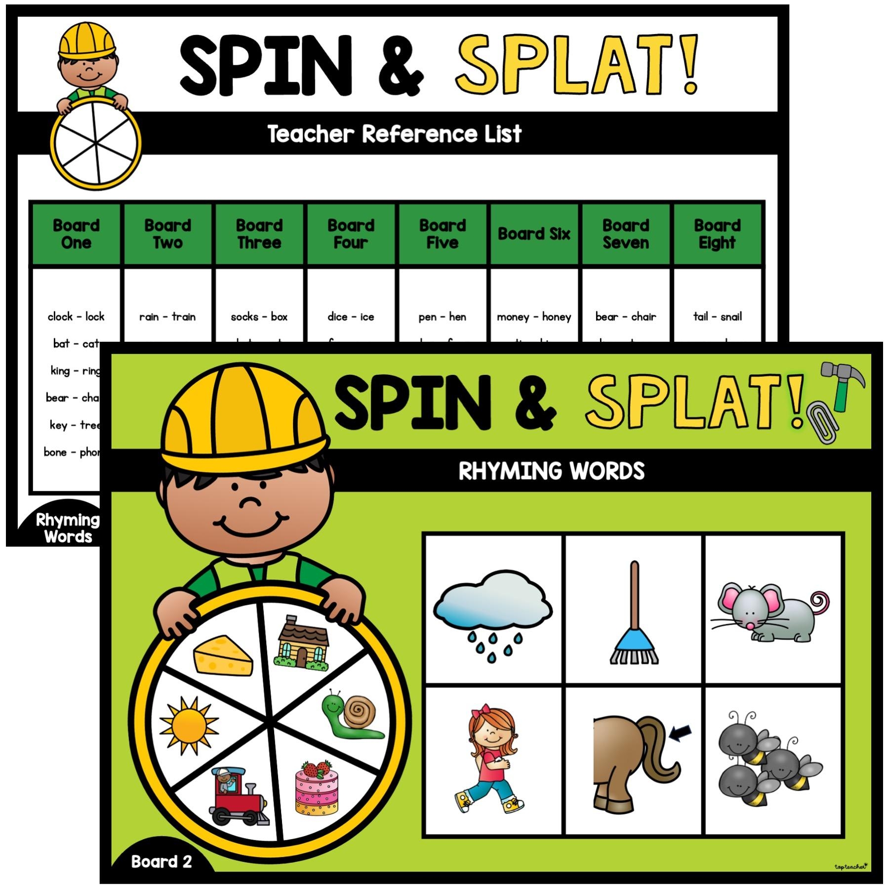 Spin Splat Rhyming Words Top Teacher