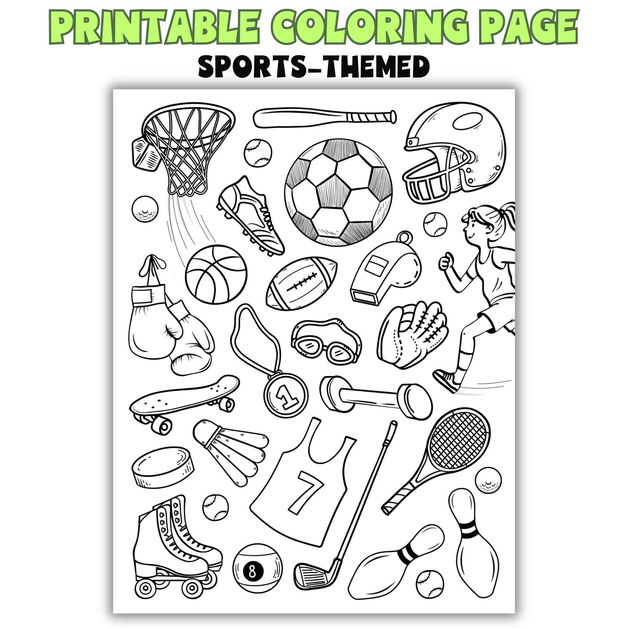 Sports Coloring Page Printable Kids Activities Etsy Israel