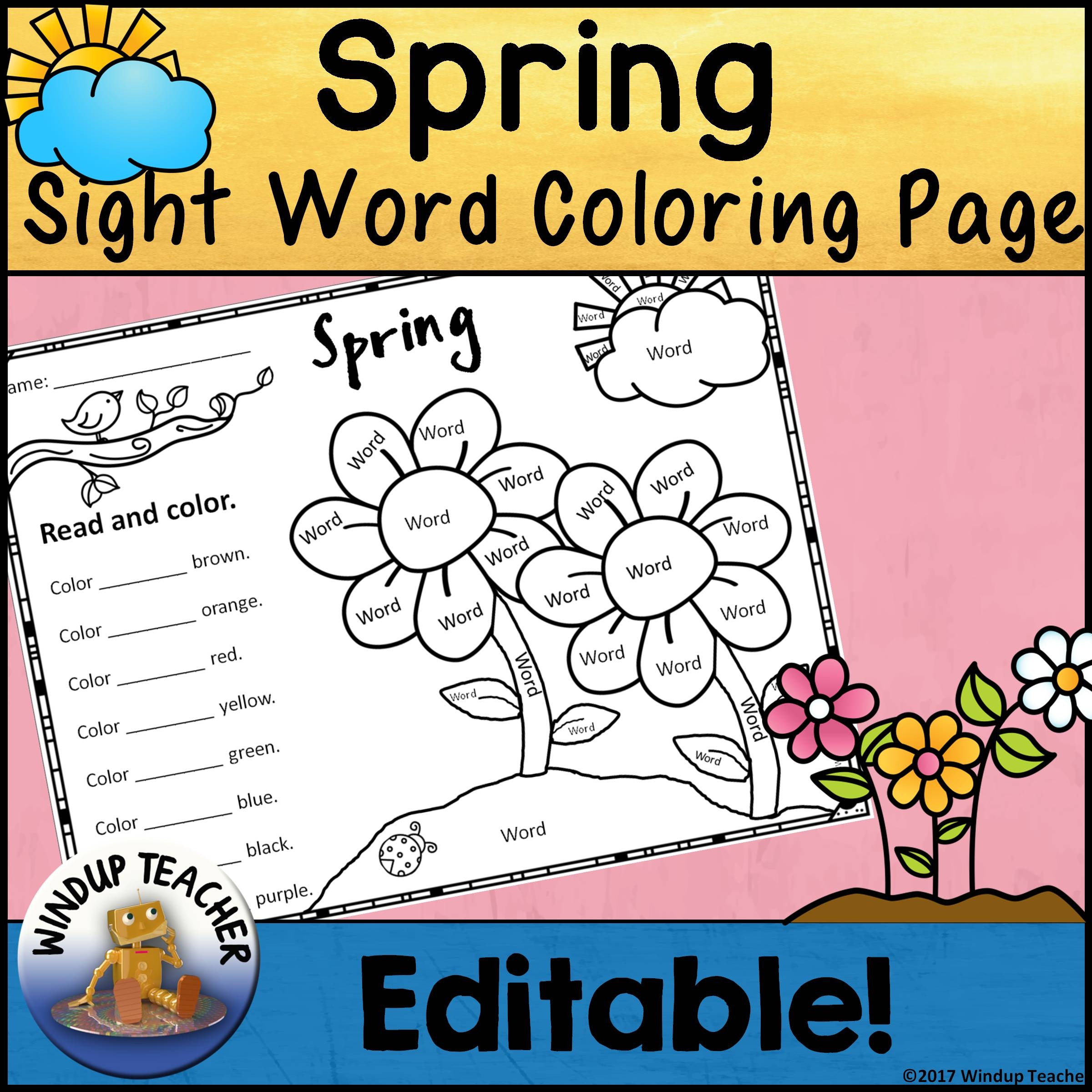 Spring Color By Sight Word Activity Sheet Editable Spring Flowers Worksheet Made By Teachers