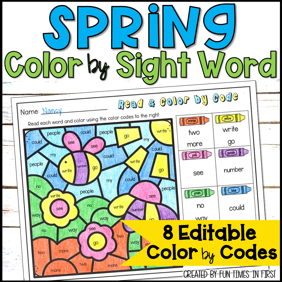 Spring Color By Sight Word Coloring Pages Editable Sight Word Practice Classful