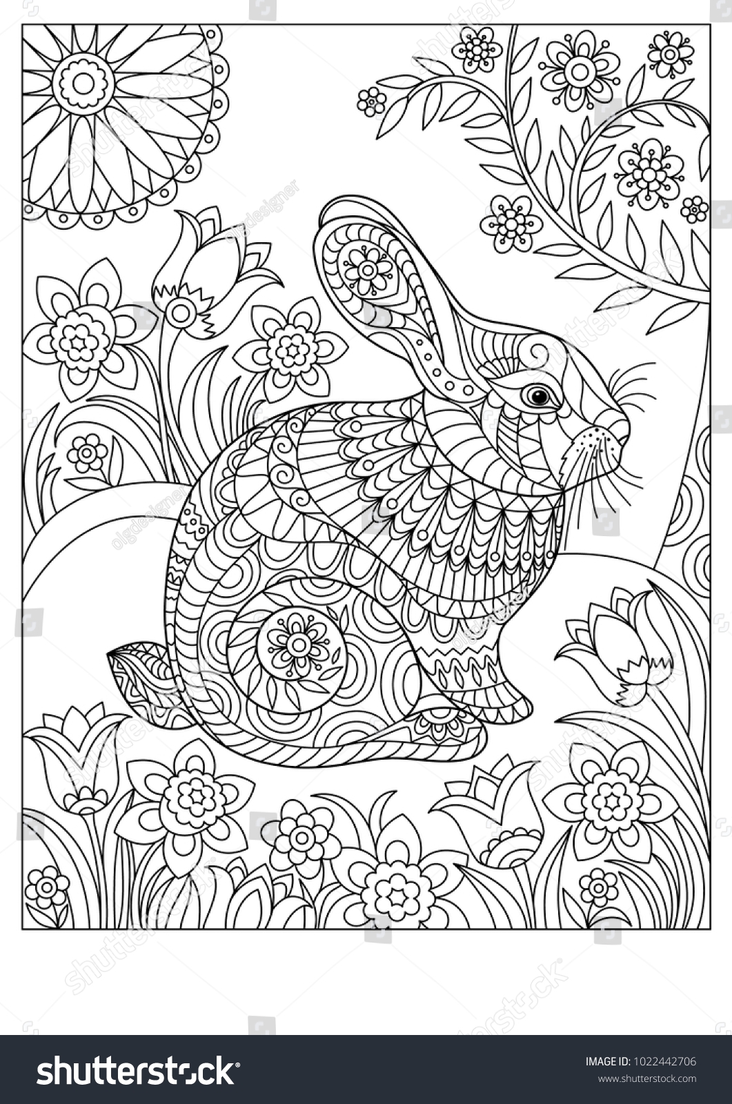 Spring Rabbit Coloring Page Adult Children Stock Vector Royalty Free 1022442706 Shutterstock Spring Rabbit Coloring Page Adult Children Stock Vector Royalty Free 1022442706 Shutterstock
