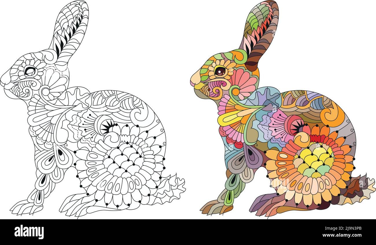 Spring Rabbit Coloring Page For Adult And Children Easter Background With Creative Cute Bunny Color And Outline Set Stock Vector Image Art Alamy Spring Rabbit Coloring Page For Adult And Children Easter Background With Creative Cute Bunny Color And Outline Set Stock Vector Image Art Alamy