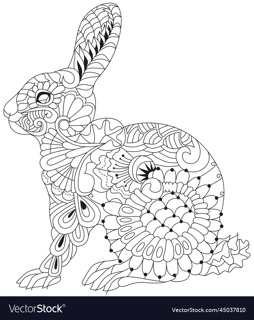 Spring Rabbit Coloring Page For Adult And Children Royalty Free Vector VectorStock Spring Rabbit Coloring Page For Adult And Children Royalty Free Vector VectorStock