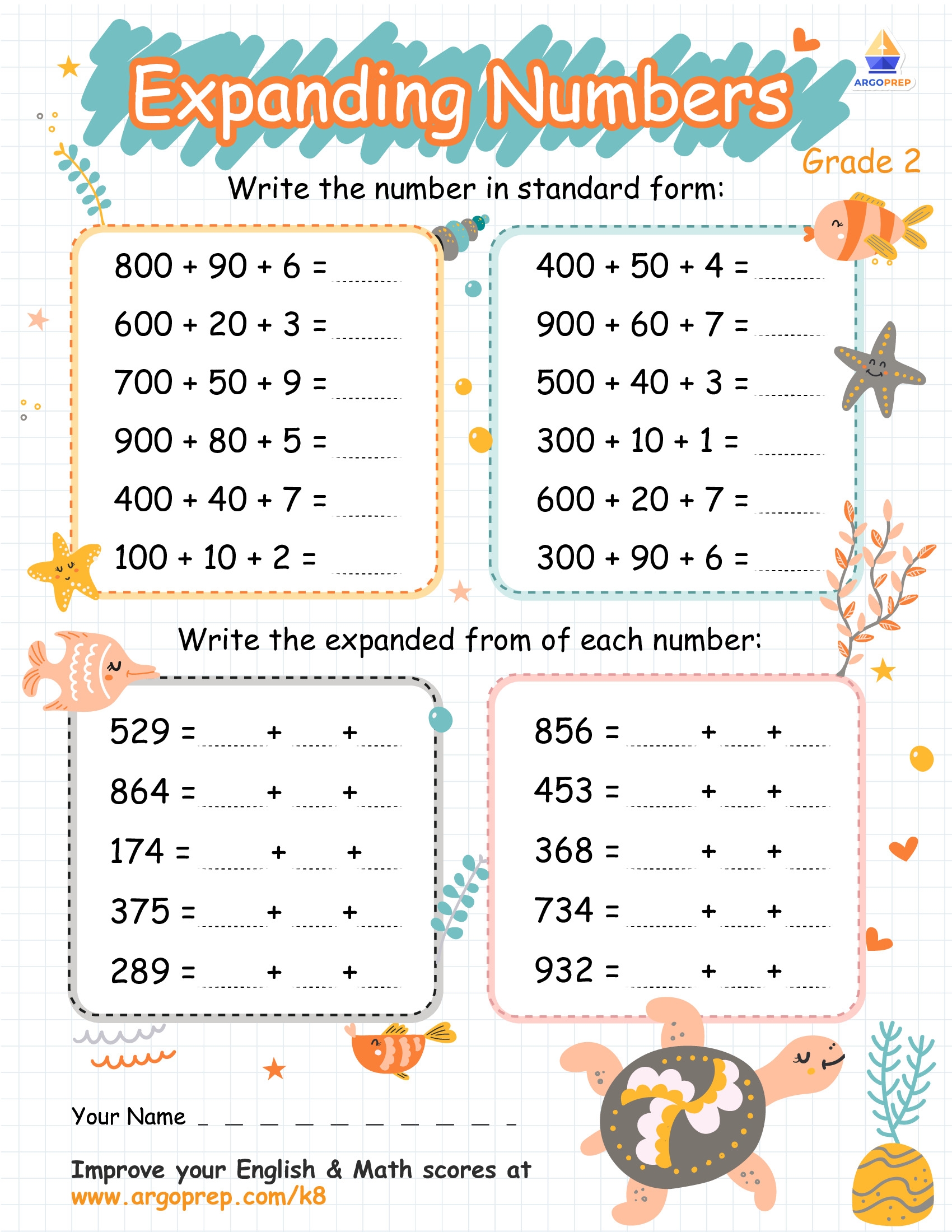 Standard And Expanded Form Numbers With Sea Turtle ArgoPrep