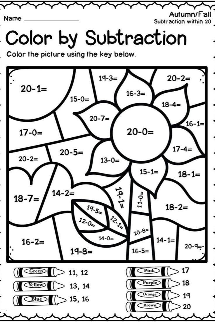 Subtraction Coloring Worksheets For Kindergarten